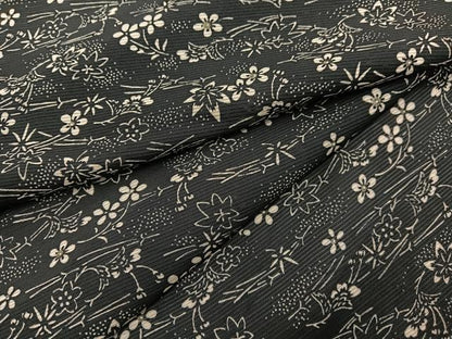 平和屋着物＊夏物　小紋　絽　型染め　吹き寄せ花文　黒地　正絹　逸品　BAAX7275hv