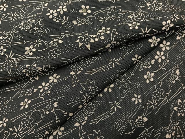 平和屋着物＊夏物　小紋　絽　型染め　吹き寄せ花文　黒地　正絹　逸品　BAAX7275hv