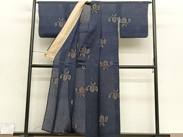 平和屋着物＊夏物　小紋　縮織　杜若　BAAX7278hv