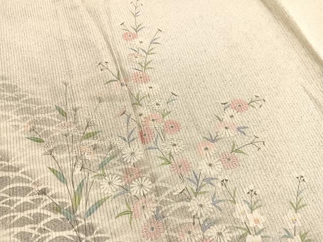 平和屋着物＊夏物　訪問着　縦絽　刺繍　枝花文　暈し染め　銀糸　正絹　逸品　BAAX7282hv