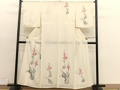 平和屋着物＊夏物　訪問着　絽　枝花文　銀彩　正絹　逸品　BAAX7283hv