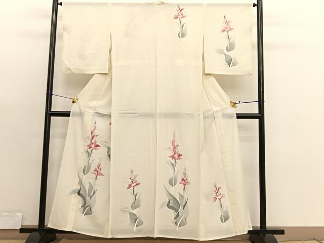 平和屋着物＊夏物　訪問着　絽　枝花文　銀彩　正絹　逸品　BAAX7283hv