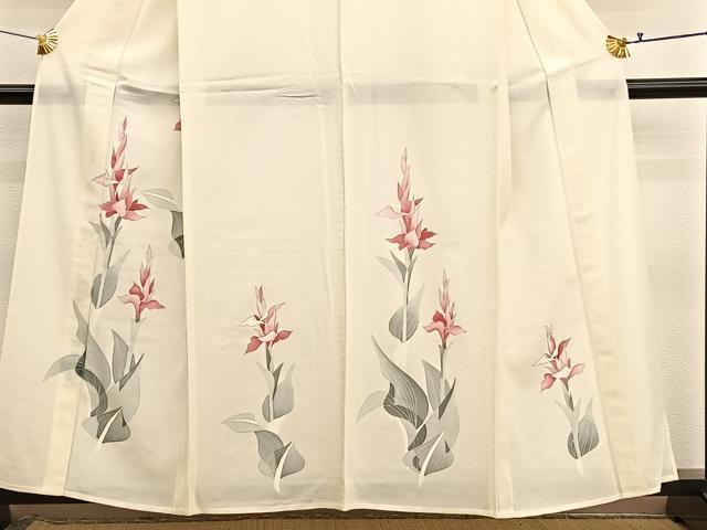 平和屋着物＊夏物　訪問着　絽　枝花文　銀彩　正絹　逸品　BAAX7283hv