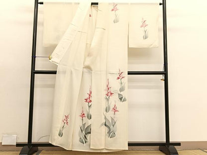 平和屋着物＊夏物　訪問着　絽　枝花文　銀彩　正絹　逸品　BAAX7283hv