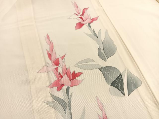 平和屋着物＊夏物　訪問着　絽　枝花文　銀彩　正絹　逸品　BAAX7283hv