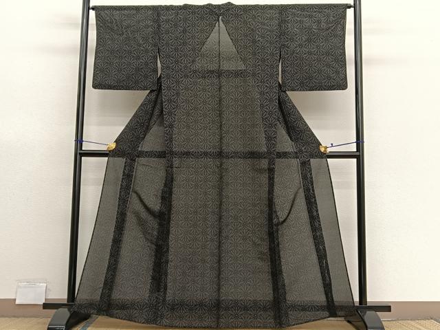 平和屋着物＊夏物　お召　縦絽　花青海波　黒地　正絹　逸品　BAAX7285hv