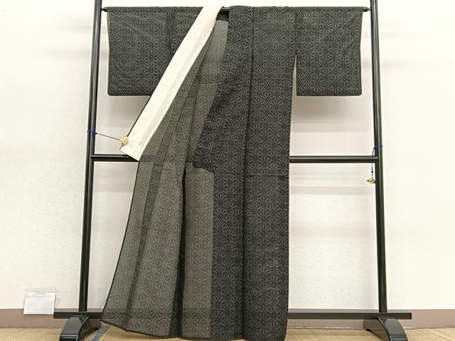 平和屋着物＊夏物　お召　縦絽　花青海波　黒地　正絹　逸品　BAAX7285hv