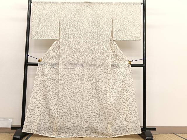 平和屋着物＊夏物　小紋　絽　芝草文　反端付き　正絹　逸品　BAAX7287hv