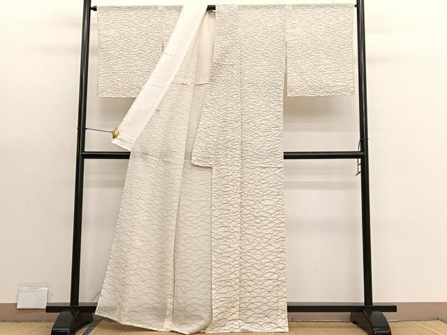 平和屋着物＊夏物　小紋　絽　芝草文　反端付き　正絹　逸品　BAAX7287hv