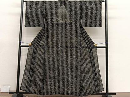 平和屋着物＊夏物　小紋　絽　幾何学文様　黒地　正絹　逸品　未使用　BAAX7293hv