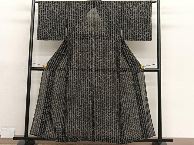 平和屋着物＊夏物　小紋　絽　幾何学文様　黒地　正絹　逸品　未使用　BAAX7293hv
