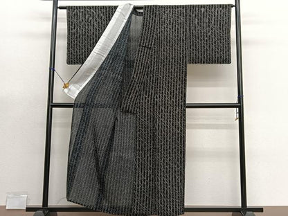 平和屋着物＊夏物　小紋　絽　幾何学文様　黒地　正絹　逸品　未使用　BAAX7293hv