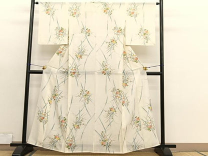 平和屋着物＊夏物　小紋　絽　手描き　草花文　正絹　逸品　BAAX7294hv