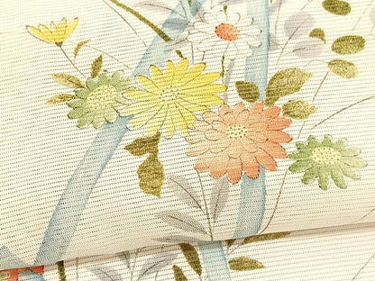 平和屋着物＊夏物　小紋　絽　手描き　草花文　正絹　逸品　BAAX7294hv