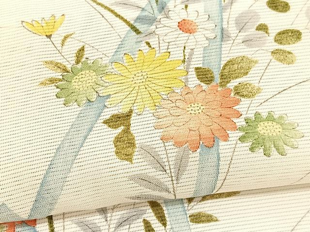 平和屋着物＊夏物　小紋　絽　手描き　草花文　正絹　逸品　BAAX7294hv