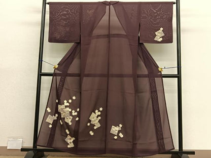 平和屋着物＊夏物　訪問着　絽　色紙有職楓文　銀彩　正絹　逸品　BAAX7299hv