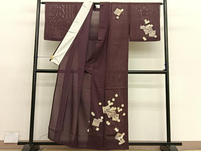 平和屋着物＊夏物　訪問着　絽　色紙有職楓文　銀彩　正絹　逸品　BAAX7299hv