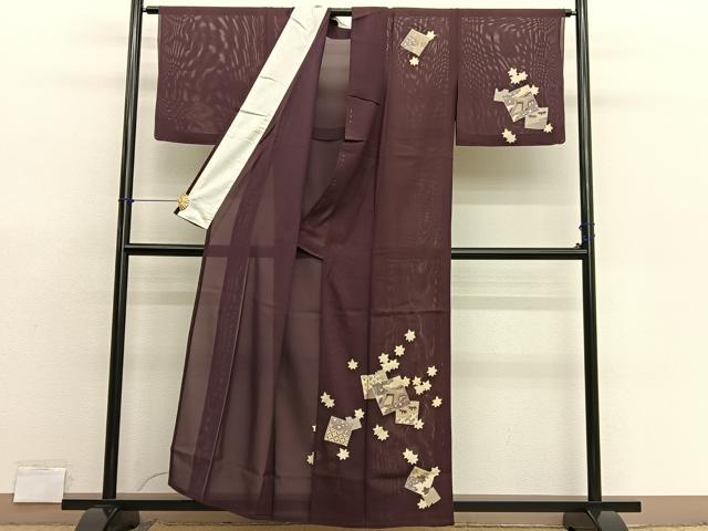 平和屋着物＊夏物　訪問着　絽　色紙有職楓文　銀彩　正絹　逸品　BAAX7299hv
