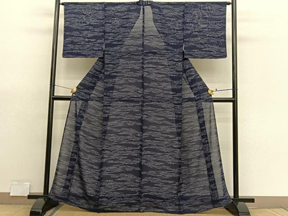 平和屋着物＊夏物　小紋　絽　立波文　正絹　逸品　BAAX7305hv