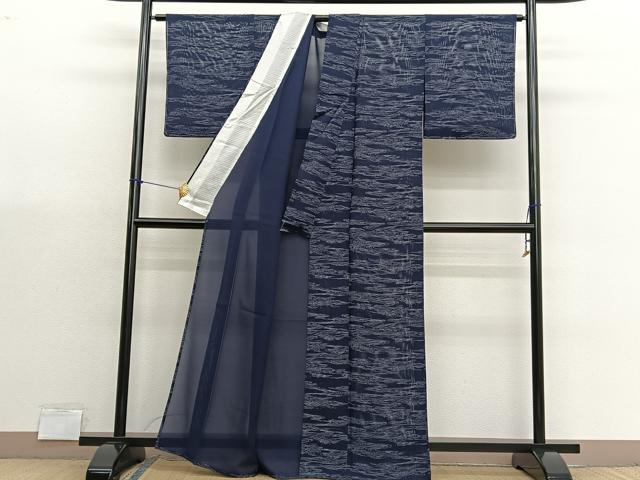 平和屋着物＊夏物　小紋　絽　立波文　正絹　逸品　BAAX7305hv