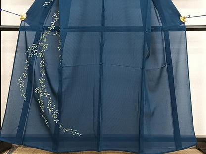 平和屋着物＊夏物　訪問着　絽　刺繍　枝葉文　正絹　逸品　BAAX7307hv