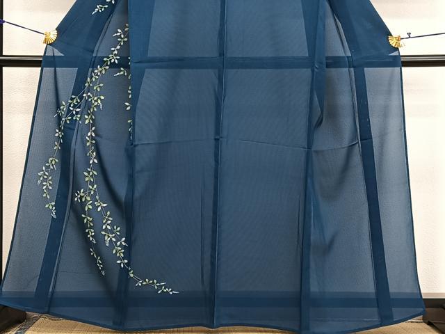 平和屋着物＊夏物　訪問着　絽　刺繍　枝葉文　正絹　逸品　BAAX7307hv