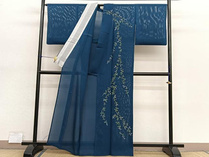 平和屋着物＊夏物　訪問着　絽　刺繍　枝葉文　正絹　逸品　BAAX7307hv
