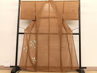 平和屋着物＊夏物　色留訪問着　絽紬　総刺繍　菊　銀糸　正絹　逸品　BAAX7308hv