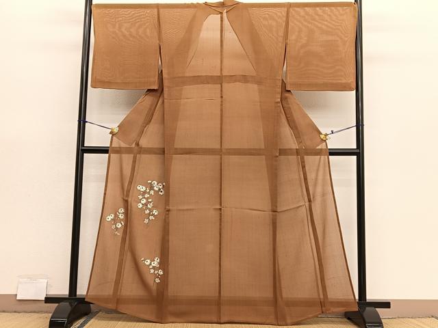 平和屋着物＊夏物　色留訪問着　絽紬　総刺繍　菊　銀糸　正絹　逸品　BAAX7308hv