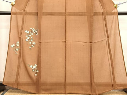 平和屋着物＊夏物　色留訪問着　絽紬　総刺繍　菊　銀糸　正絹　逸品　BAAX7308hv