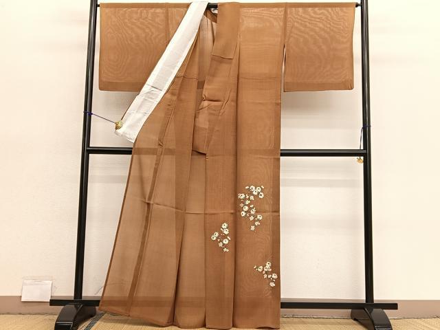 平和屋着物＊夏物　色留訪問着　絽紬　総刺繍　菊　銀糸　正絹　逸品　BAAX7308hv