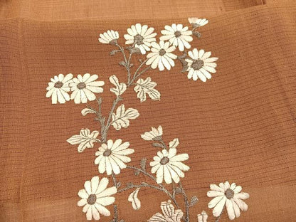 平和屋着物＊夏物　色留訪問着　絽紬　総刺繍　菊　銀糸　正絹　逸品　BAAX7308hv