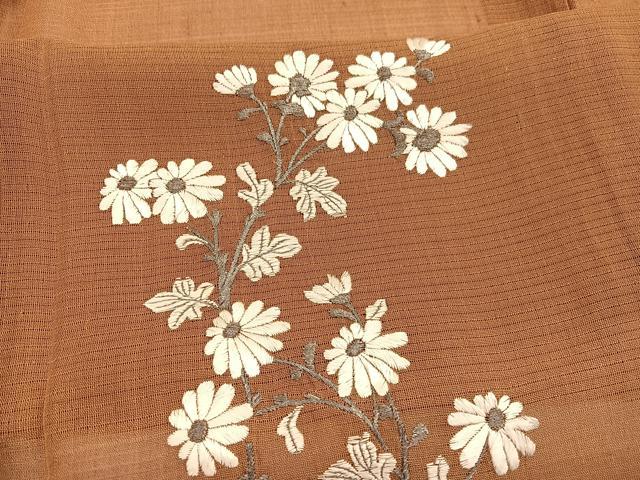 平和屋着物＊夏物　色留訪問着　絽紬　総刺繍　菊　銀糸　正絹　逸品　BAAX7308hv