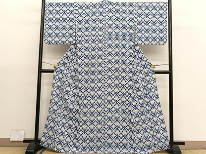 平和屋着物＊夏物　撫松庵　小紋・浴衣兼用　セオアルファ　花菱文　洗える着物　BAAX7313hv