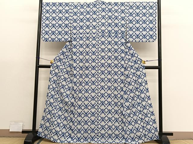 平和屋着物＊夏物　撫松庵　小紋・浴衣兼用　セオアルファ　花菱文　洗える着物　BAAX7313hv