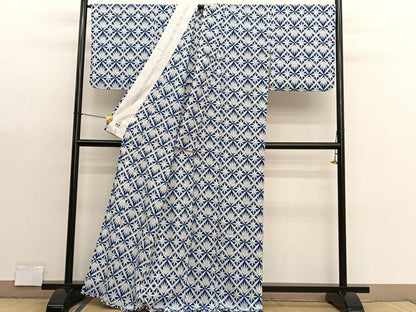 平和屋着物＊夏物　撫松庵　小紋・浴衣兼用　セオアルファ　花菱文　洗える着物　BAAX7313hv