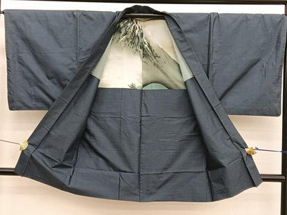 平和屋着物■男性　本場大島紬　アンサンブル　幾何学文様　正絹　逸品　BAAX7318hv