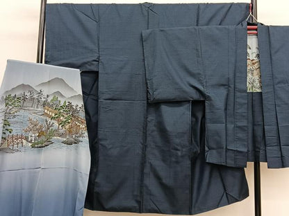 平和屋着物●男性　本場大島紬　アンサンブル　長襦袢（袷）セット　100亀甲　総詰め　正絹　逸品　BAAX7331hv