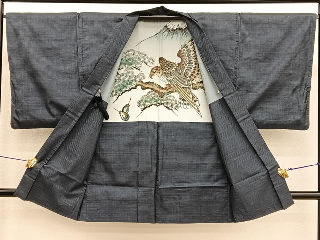 平和屋着物□男性 本場大島紬 アンサンブル 100亀甲 総詰め 羽裏：鷹 正絹