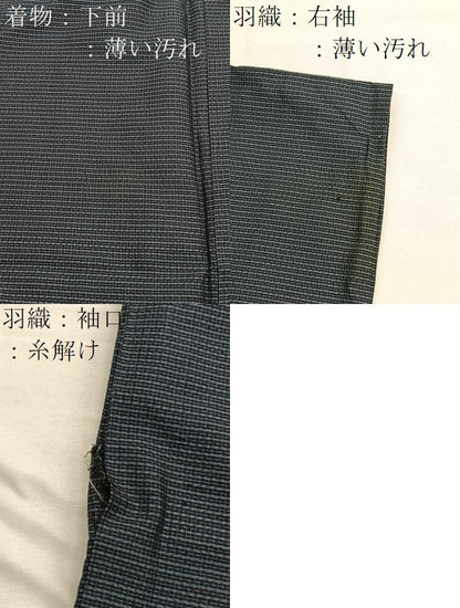 平和屋着物■男性　紬　アンサンブル　格子柄　正絹　逸品　BAAX7339hv