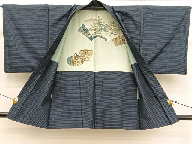 平和屋着物●男性　紬　アンサンブル　格子柄　正絹　逸品　CABC8305gh 平和屋着物□男性 紬 アンサンブル 格子柄 正絹 逸品 BAAX7339hv