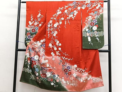 平和屋着物∵女の子　十三参り　子供　祝着　振袖　枝垂れ桜　暈し染め　金銀彩　逸品　BAAX7340hv