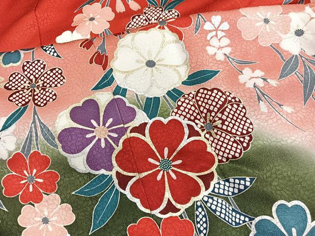 平和屋着物∵女の子　十三参り　子供　祝着　振袖　枝垂れ桜　暈し染め　金銀彩　逸品　BAAX7340hv