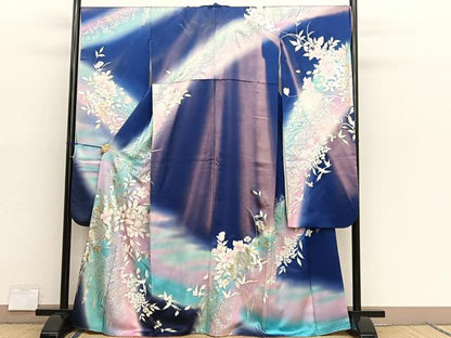 平和屋着物■フランソワーズ・モレシャン　振袖　飾花文　暈し染め　金銀彩　正絹　逸品　BAAX7343hv