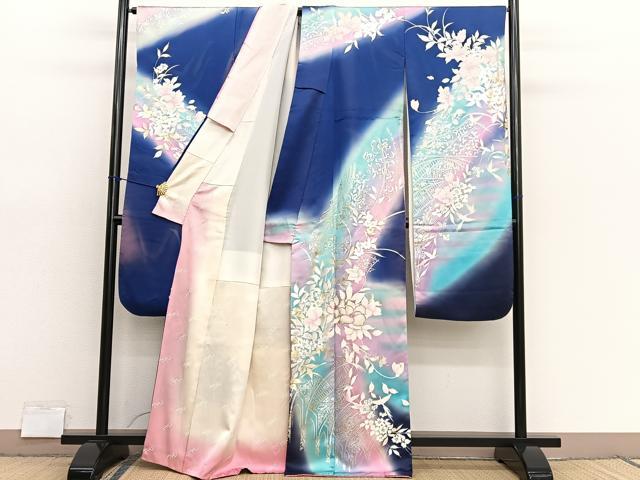 平和屋着物■フランソワーズ・モレシャン　振袖　飾花文　暈し染め　金銀彩　正絹　逸品　BAAX7343hv
