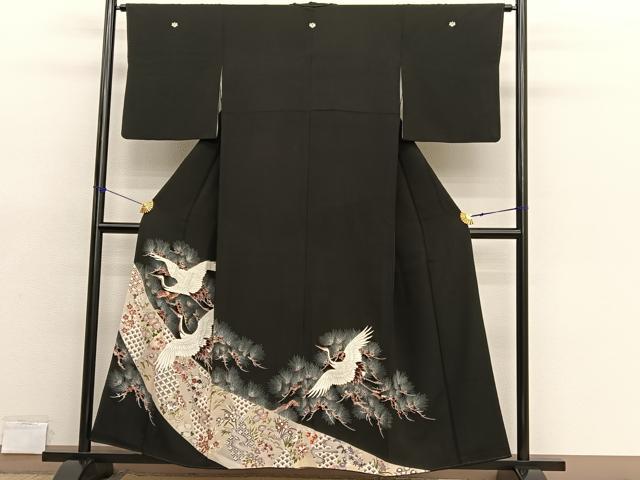 平和屋着物■豪華黒留袖　友禅　飛鶴松文　暈し染め　正絹　逸品　BAAX7349hv