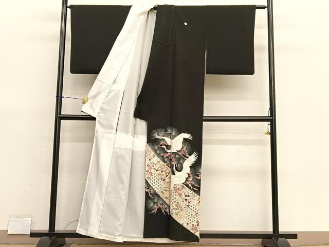 平和屋着物■豪華黒留袖　友禅　飛鶴松文　暈し染め　正絹　逸品　BAAX7349hv
