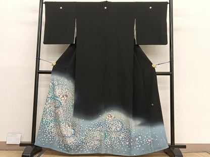 平和屋着物■豪華黒留袖　作家物　鴛鴦梅文　暈し染め　銀彩　正絹　逸品　BAAX7357hv　
