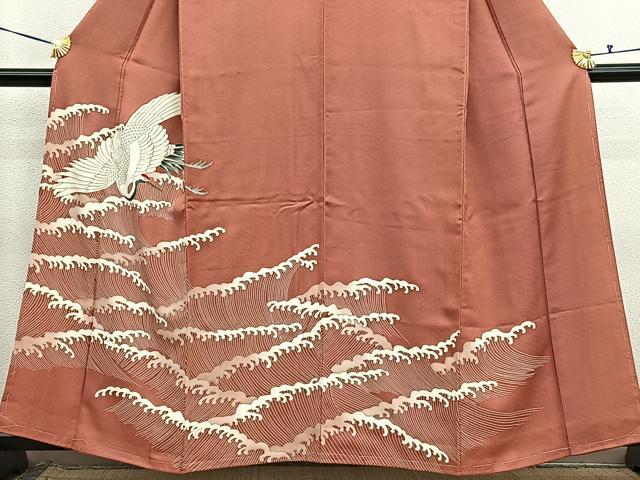 平和屋着物■中国三大刺繍　相良刺繍　色留袖　立波飛鶴文　金彩　正絹　逸品　BAAX7358hv