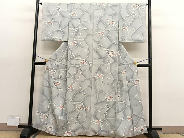平和屋着物●上質な小紋　地紋起こし　紫陽花　正絹　逸品　BAAX7362hv